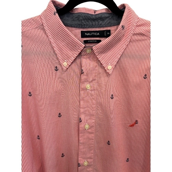 Nautica Men Pink Stripe Nautical Anchors Long Sleeve Button Down Shirt 2XL NWOT - Picture 4 of 5